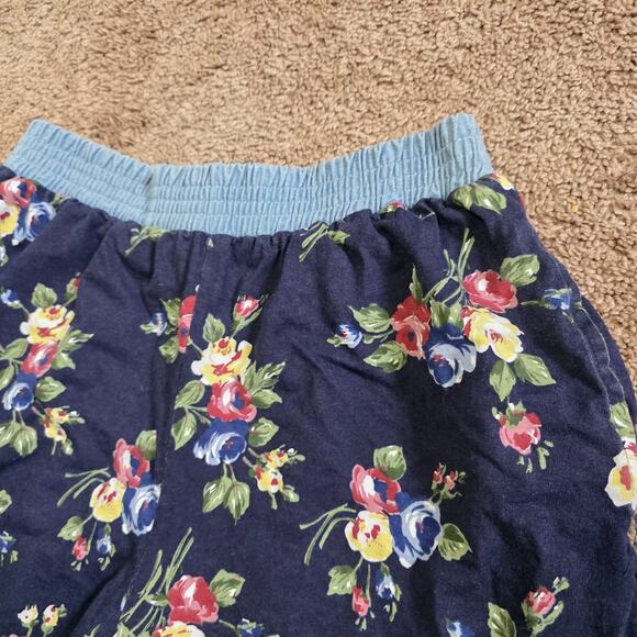 Vintage Floral Pull On Shorts Women M Denim Trim Lounge Pockets Cottage Boho 90s - Picture 3 of 10